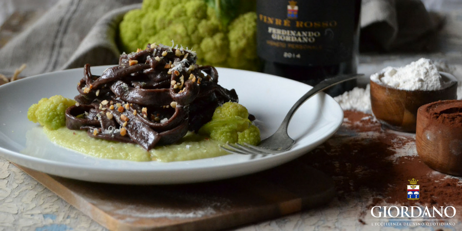 Stringozzi al cacao con crema di cavolfiore e nocciole