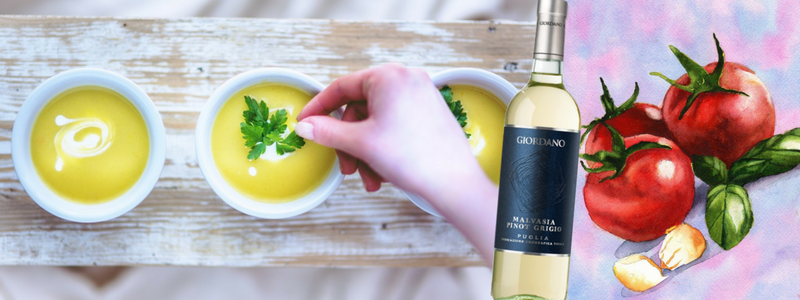 Vellutata: minestra con due o tre ingredienti, perfetta con un bianco speciale come il Malvasia Pinot Grigio Puglia IGT