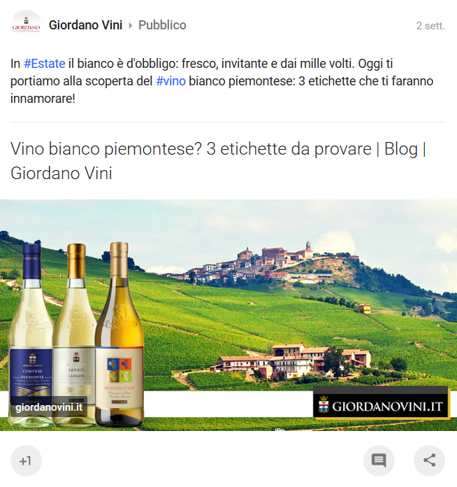 Il profilo ufficiale Giordano Vini su Google+