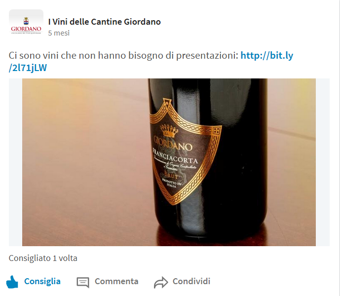 Il profilo ufficiale Giordano Vini su LinkedIn